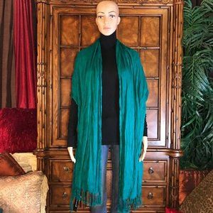 Jones New York Brilliant Teal Crinkle Fringe Scarf Wrap